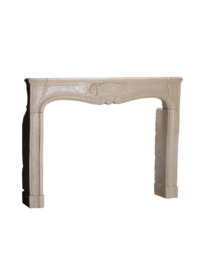 Maison Leon Van den Bogaert Authentic Antique 18th Century French Limestone Fireplace Surround in Off‑White With Gentle Wear – 163 cm External Width