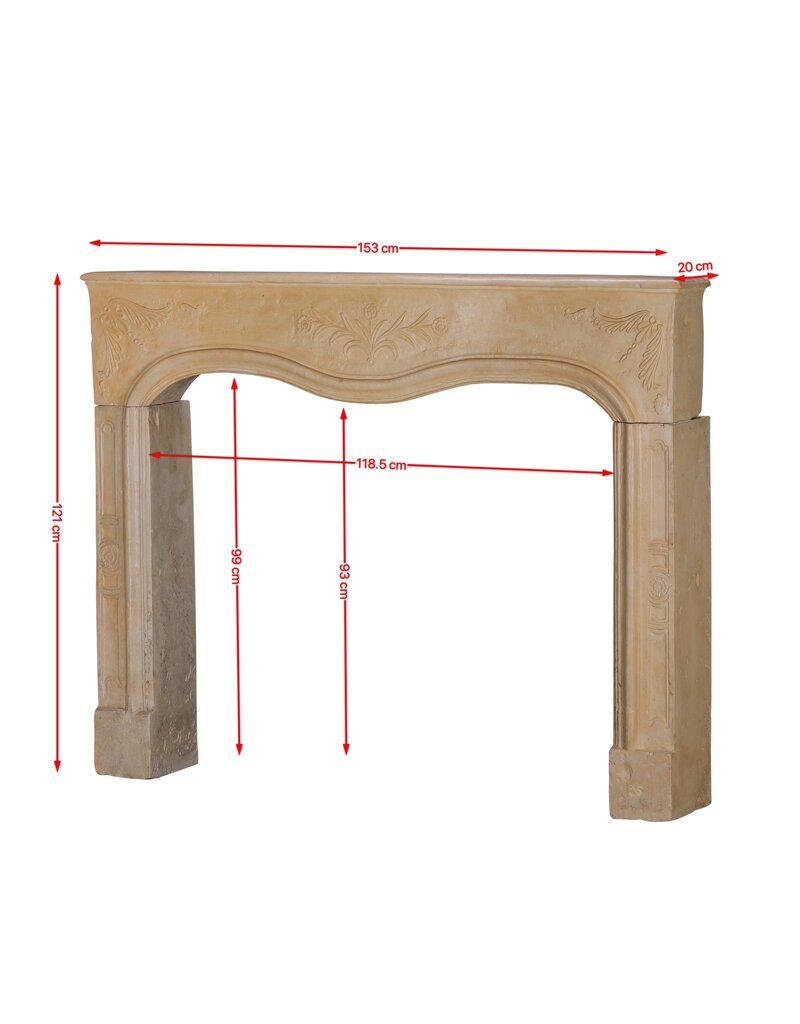 Maison Leon Van den Bogaert 18th Century French Limestone Fireplace Surround - Romantic Floral Carvings – Elegant Provincial-Rocaille Center Piece
