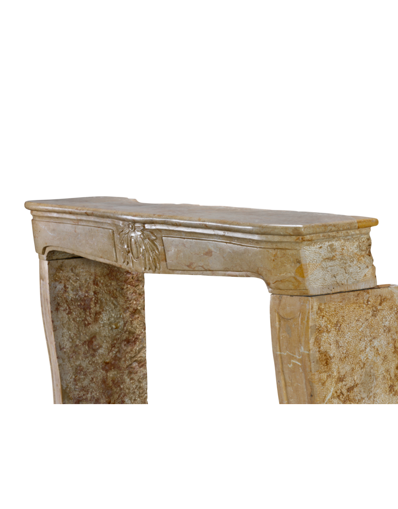 Maison Leon Van den Bogaert Original Mid-18th Century French Fireplace Surround in Warm Ochre Marble with Artempo Patina and Soft Floral Ornamentation