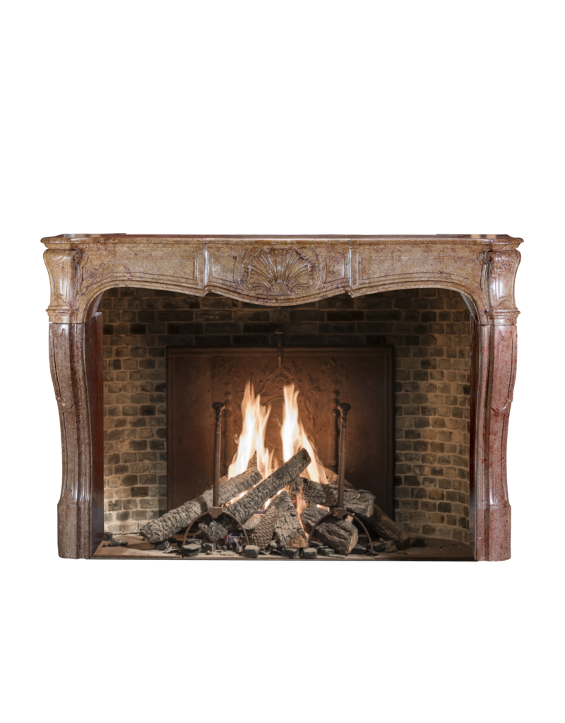 Maison Leon Van den Bogaert Exceptional Mid-18th Century Louis XV Period French Fireplace Surround in Rare Red Hard Marble with Deep Shell Carving and Sculpted Curves