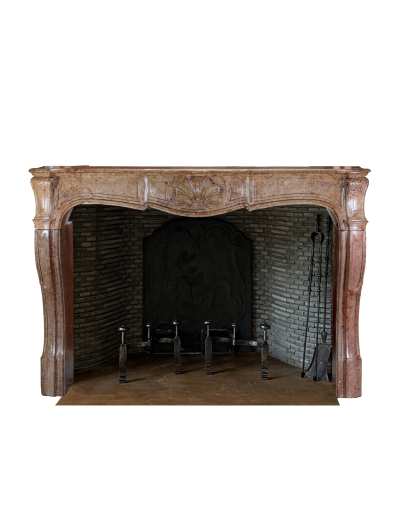 Maison Leon Van den Bogaert Exceptional Mid-18th Century Louis XV Period French Fireplace Surround in Rare Red Hard Marble with Deep Shell Carving and Sculpted Curves