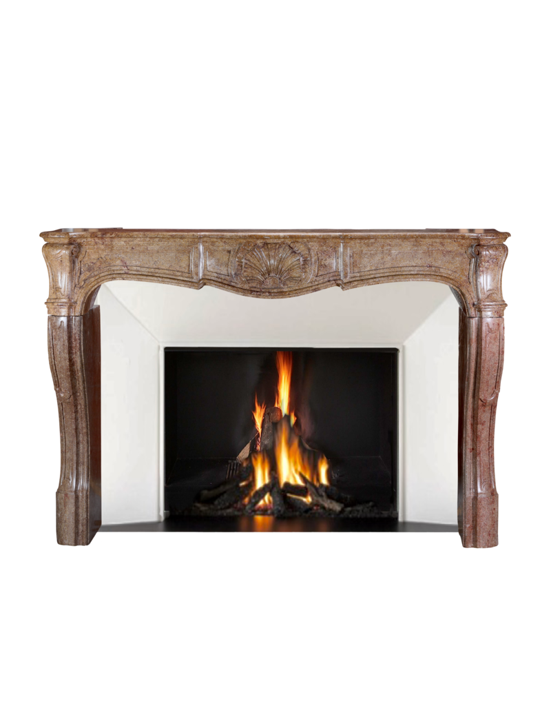 Maison Leon Van den Bogaert Exceptional Mid-18th Century Louis XV Period French Fireplace Surround in Rare Red Hard Marble with Deep Shell Carving and Sculpted Curves