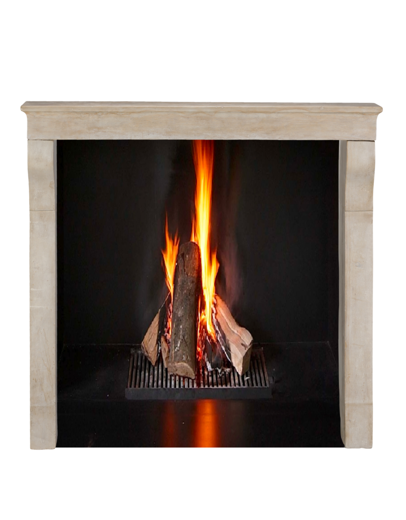 Maison Leon Van den Bogaert Authentic 19th Century French Fireplace Surround in Aged Limestone with Elegant Patina and Soft Light Reflection