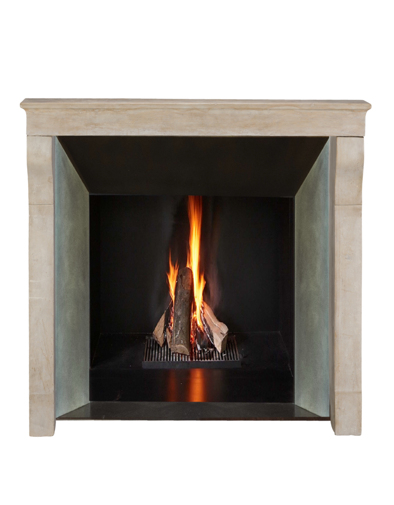 Maison Leon Van den Bogaert Authentic 19th Century French Fireplace Surround in Aged Limestone with Elegant Patina and Soft Light Reflection