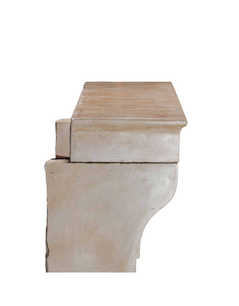 Maison Leon Van den Bogaert Authentic 19th Century French Fireplace Surround in Aged Limestone with Elegant Patina and Soft Light Reflection