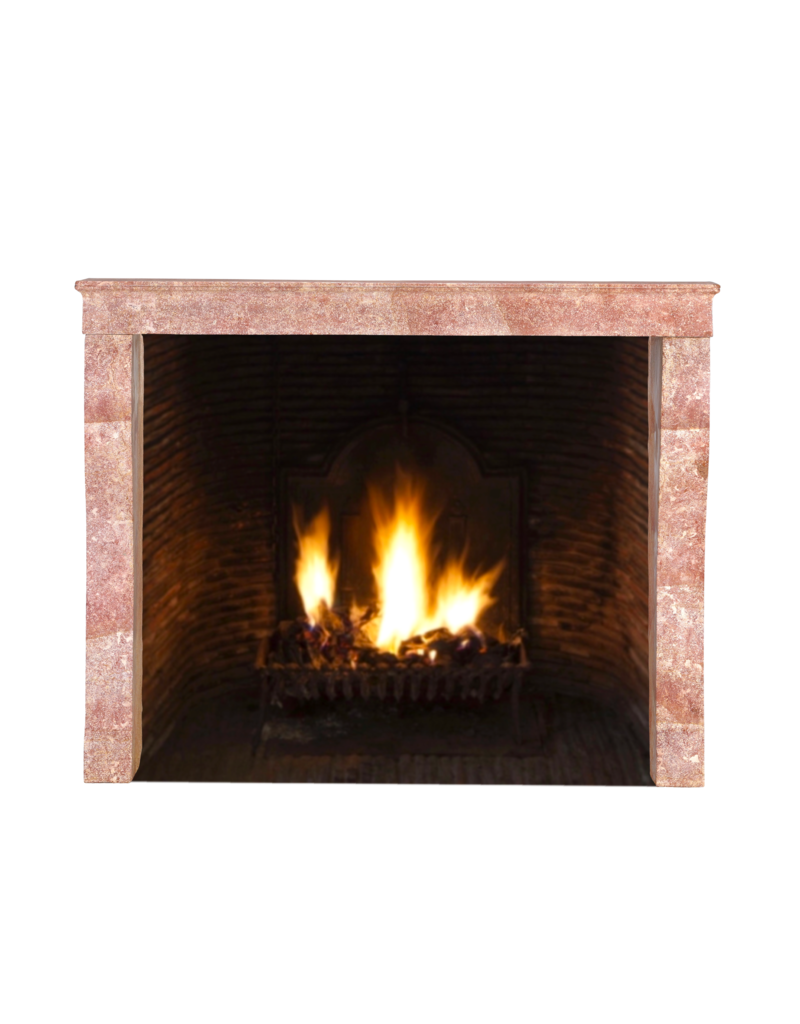 Maison Leon Van den Bogaert Tall Antique Rose-Pink Marble Stone Fireplace | 19th C. Burgundy Château Stone