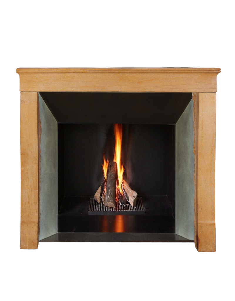 Maison Leon Van den Bogaert Elegant 19th Century French Louis Philippe Fireplace in Burgundy Limestone – Antique Stone Mantel for Square Fireboxes or Inserts