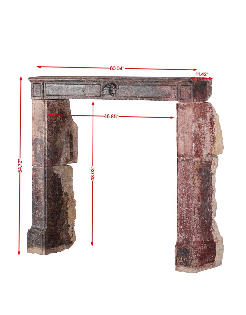 Maison Leon Van den Bogaert 16th Century French Limestone Fireplace Mantel With Original Paint Layers and Sculpted Jester’s Cap – “Dans son Jus” Castle Mantel