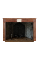 Maison Leon Van den Bogaert Louis XVI Red Stone Fireplace - Marble Inlay - Traditional Chic Library Style - Antique Fireplace