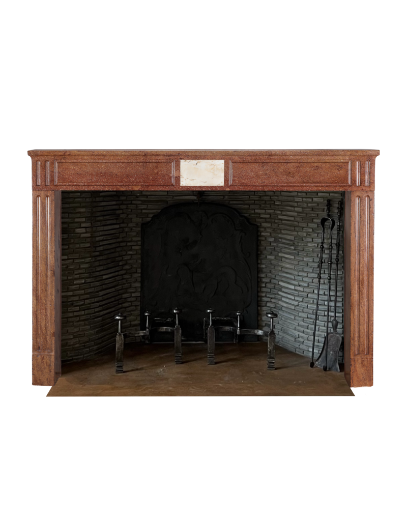 Maison Leon Van den Bogaert Rode Stenen Schouw In Lodewijk XVI-stijl - Marmeren Inlegwerk - Traditionele Chique Bibliotheek Stijl - Antieke Schouw