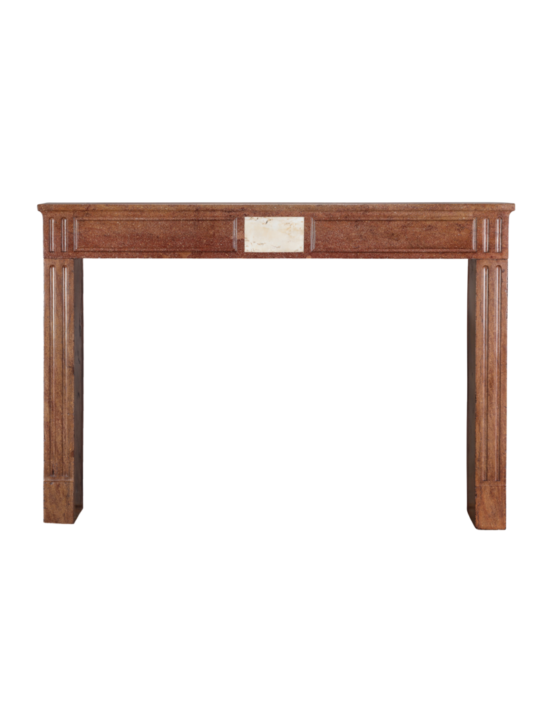 Maison Leon Van den Bogaert Louis XVI Red Stone Fireplace - Marble Inlay - Traditional Chic Library Style - Antique Fireplace