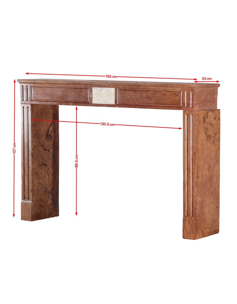 Maison Leon Van den Bogaert Rotem Steinkamin - Louis XVI-Stil – Marmoreinlage – Traditioneller Schicker Bibliotheksstil – Antiker Kamin