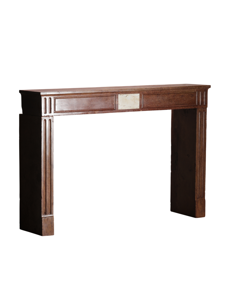 Maison Leon Van den Bogaert Chimenea de piedra roja estilo biblioteca Luis XVI con incrustacion de mármol y repisa francesa antigua