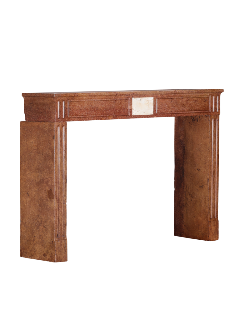 Maison Leon Van den Bogaert Louis XVI Red Stone Fireplace - Marble Inlay - Traditional Chic Library Style - Antique Fireplace