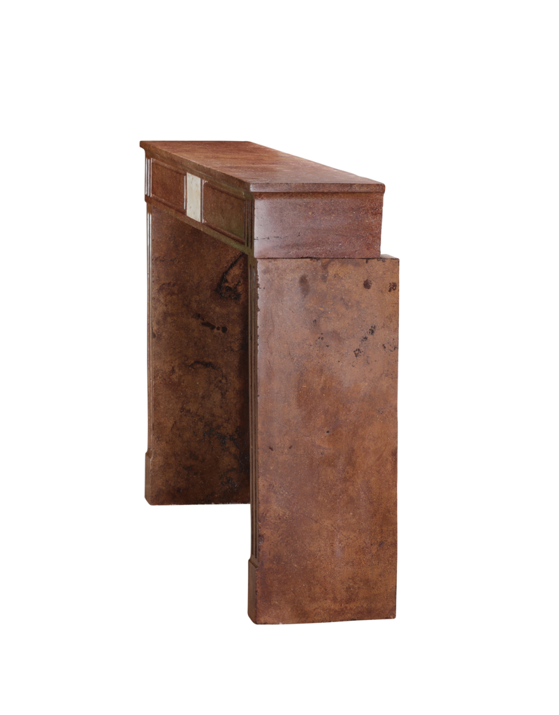 Maison Leon Van den Bogaert Louis XVI Red Stone Fireplace - Marble Inlay - Traditional Chic Library Style - Antique Fireplace