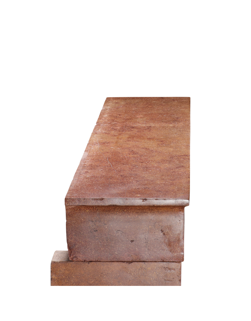 Maison Leon Van den Bogaert Louis XVI Red Stone Fireplace - Marble Inlay - Traditional Chic Library Style - Antique Fireplace