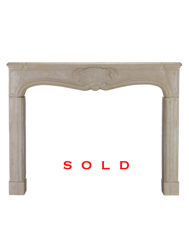 Maison Leon Van den Bogaert Authentic Antique 18th Century French Limestone Fireplace Surround in Off‑White With Gentle Wear – 163 cm External Width