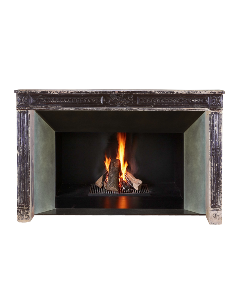 Maison Leon Van den Bogaert Excepcional Chimenea Francesa - Período Directoire - Siglo XVIII -Piedra Caliza - Original Delicados Grabados Y Pátina Marrón