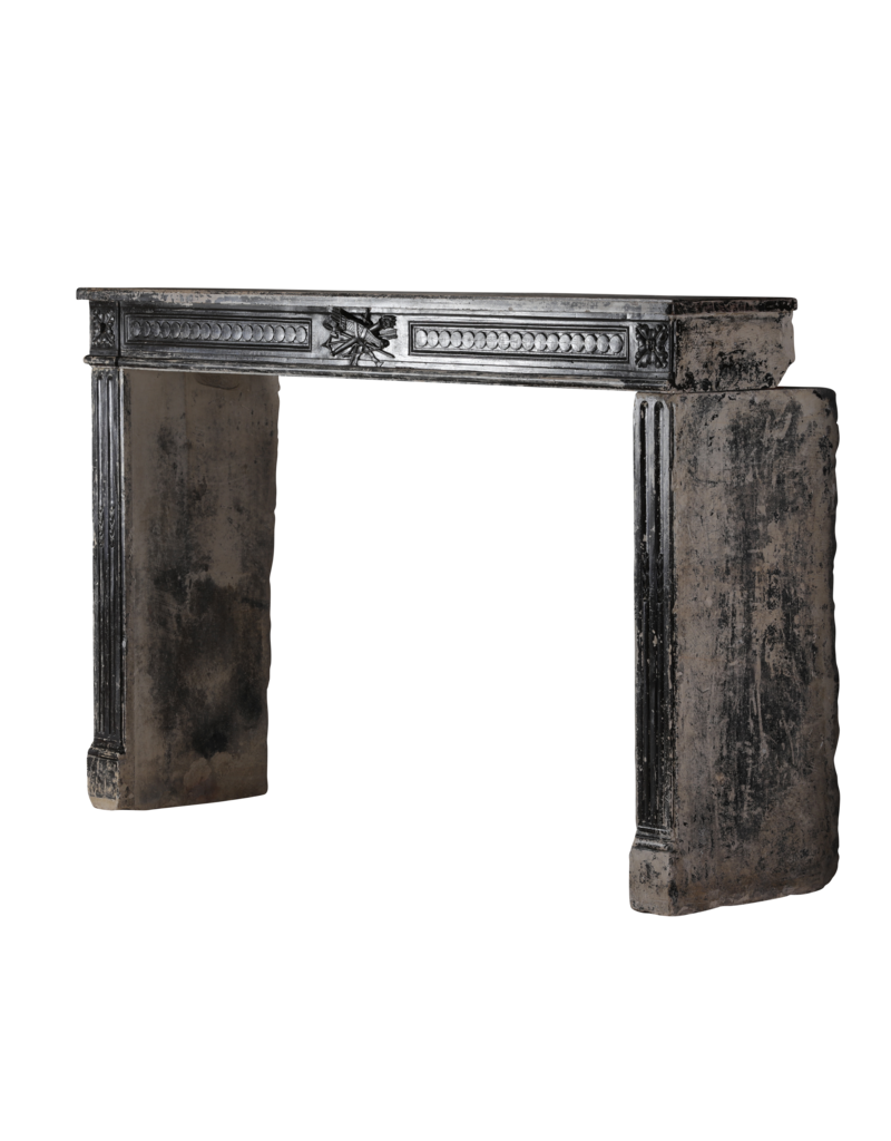 Maison Leon Van den Bogaert Exceptional Late 18th Century French Directoire Fireplace Surround in Patinated Limestone with Fine Carvings and Original Brown Surface