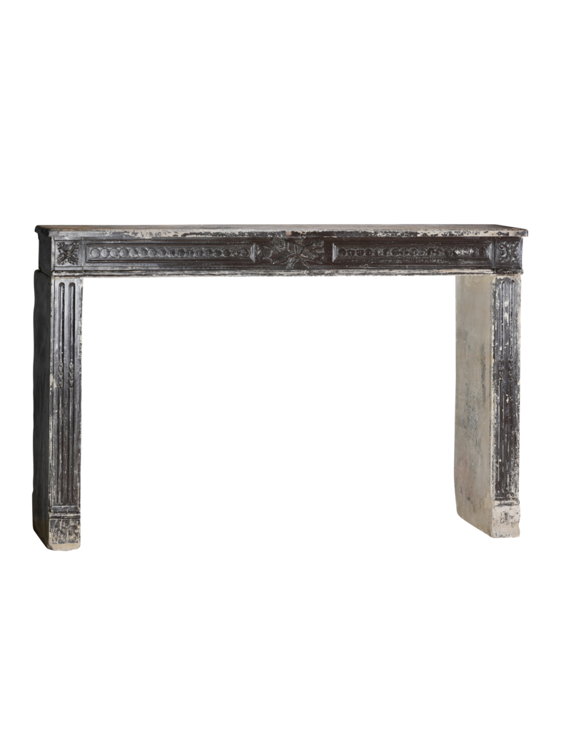 Maison Leon Van den Bogaert Exceptional Late 18th Century French Directoire Fireplace Surround in Patinated Limestone with Fine Carvings and Original Brown Surface