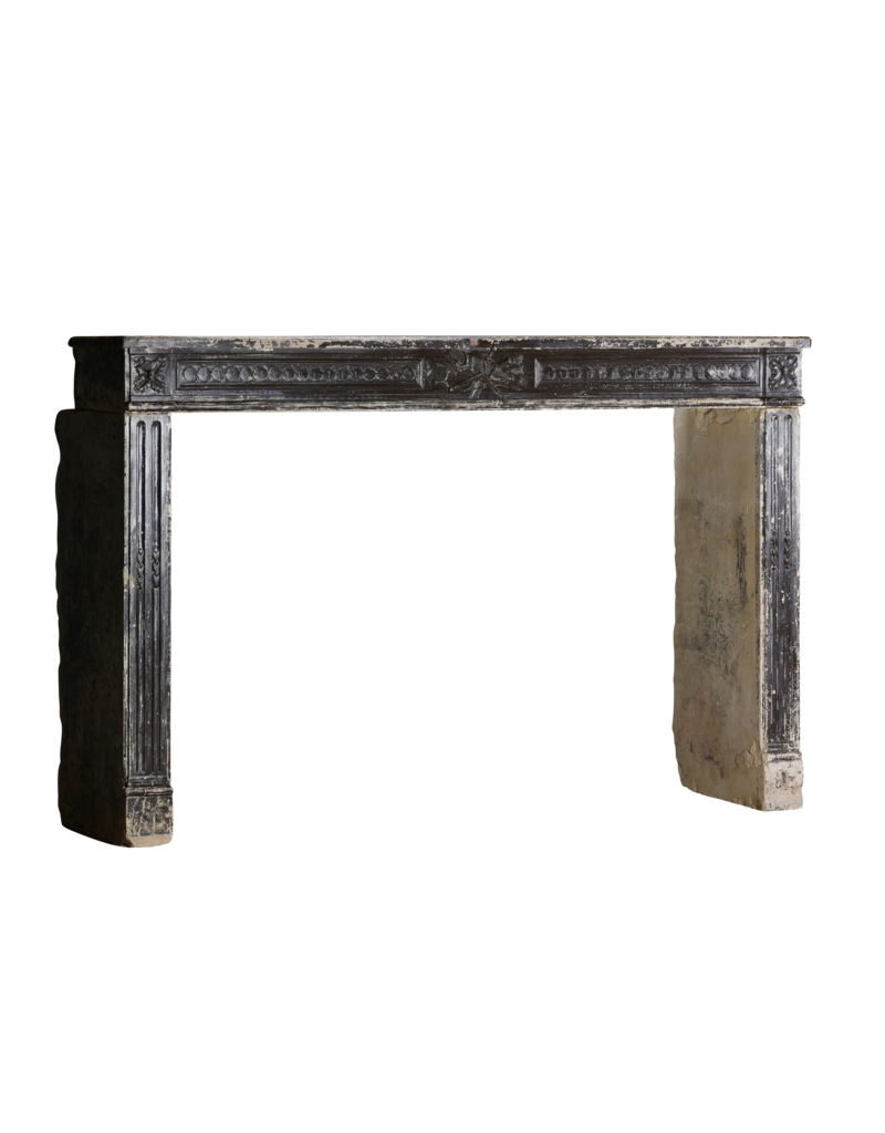 Maison Leon Van den Bogaert Exceptional Late 18th Century French Directoire Fireplace Surround in Patinated Limestone with Fine Carvings and Original Brown Surface