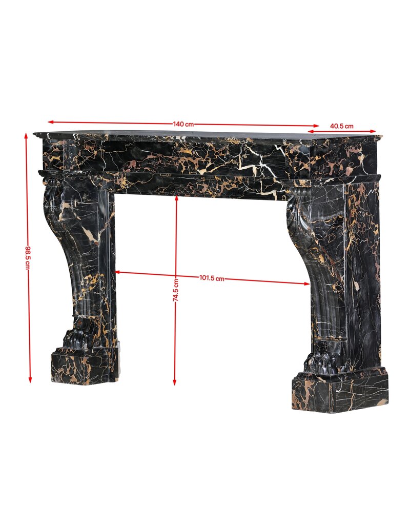 Maison Leon Van den Bogaert Exceptional 19th Century Portor Marble Fireplace Mantel with Sculpted Lion Paws — Luxurious French Original for Modern, Contemporary, or Classical Interiors