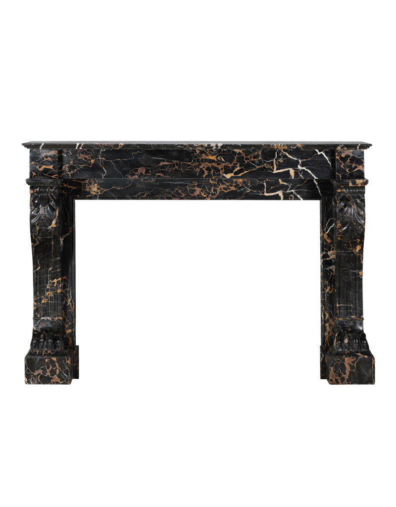 Maison Leon Van den Bogaert Exceptional 19th Century Portor Marble Fireplace Mantel with Sculpted Lion Paws — Luxurious French Original for Modern, Contemporary, or Classical Interiors