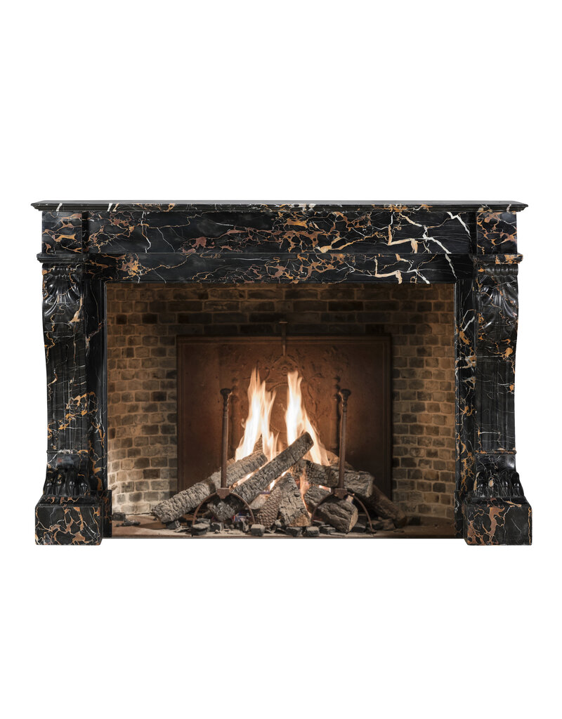 Maison Leon Van den Bogaert Exceptional 19th Century Portor Marble Fireplace Mantel with Sculpted Lion Paws — Luxurious French Original for Modern, Contemporary, or Classical Interiors
