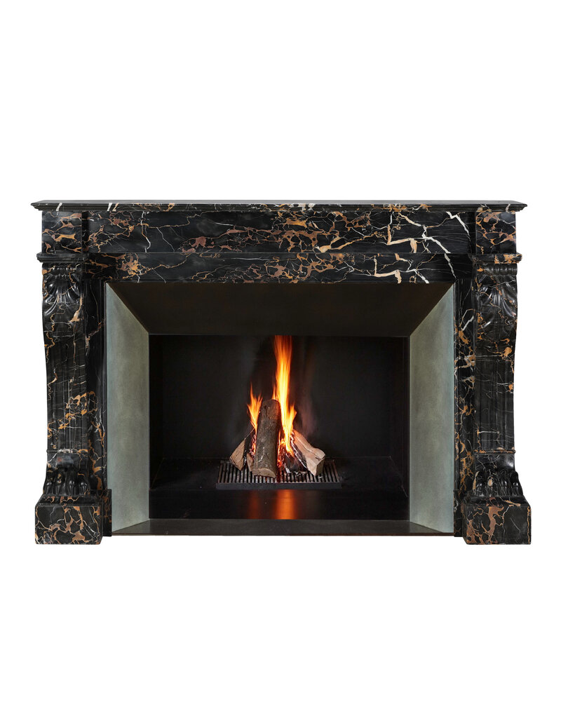 Maison Leon Van den Bogaert Exceptional 19th Century Portor Marble Fireplace Mantel with Sculpted Lion Paws — Luxurious French Original for Modern, Contemporary, or Classical Interiors