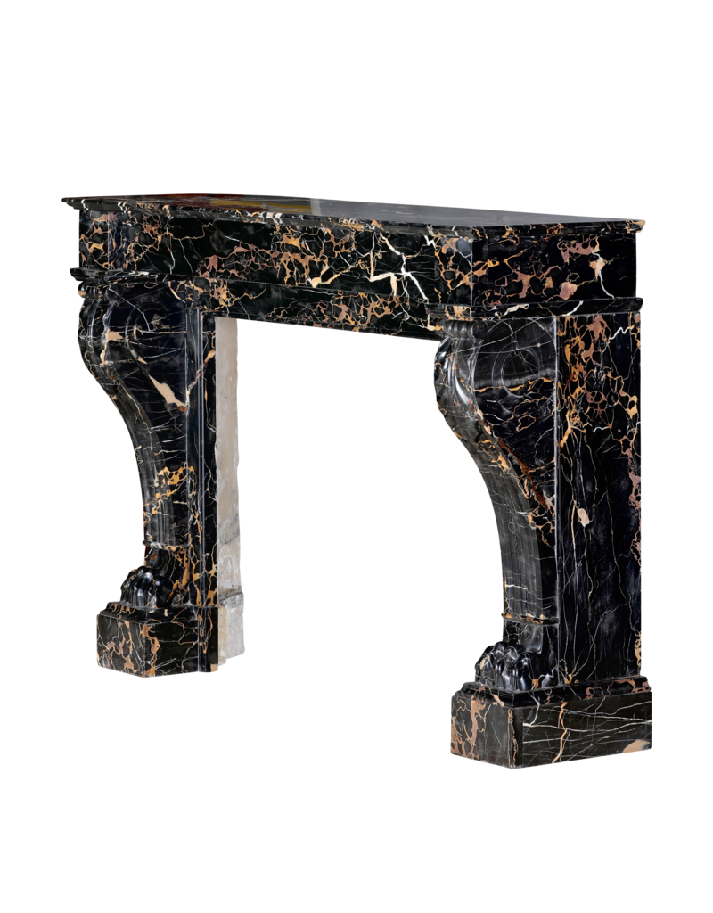 Maison Leon Van den Bogaert Exceptional 19th Century Portor Marble Fireplace Mantel with Sculpted Lion Paws — Luxurious French Original for Modern, Contemporary, or Classical Interiors