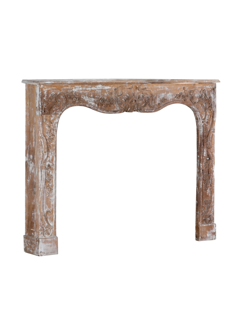 Maison Leon Van den Bogaert Authentic 19th Century French Rococo Fireplace Mantel in Patinated Wood with Hand-Carved Floral and Shell Ornaments