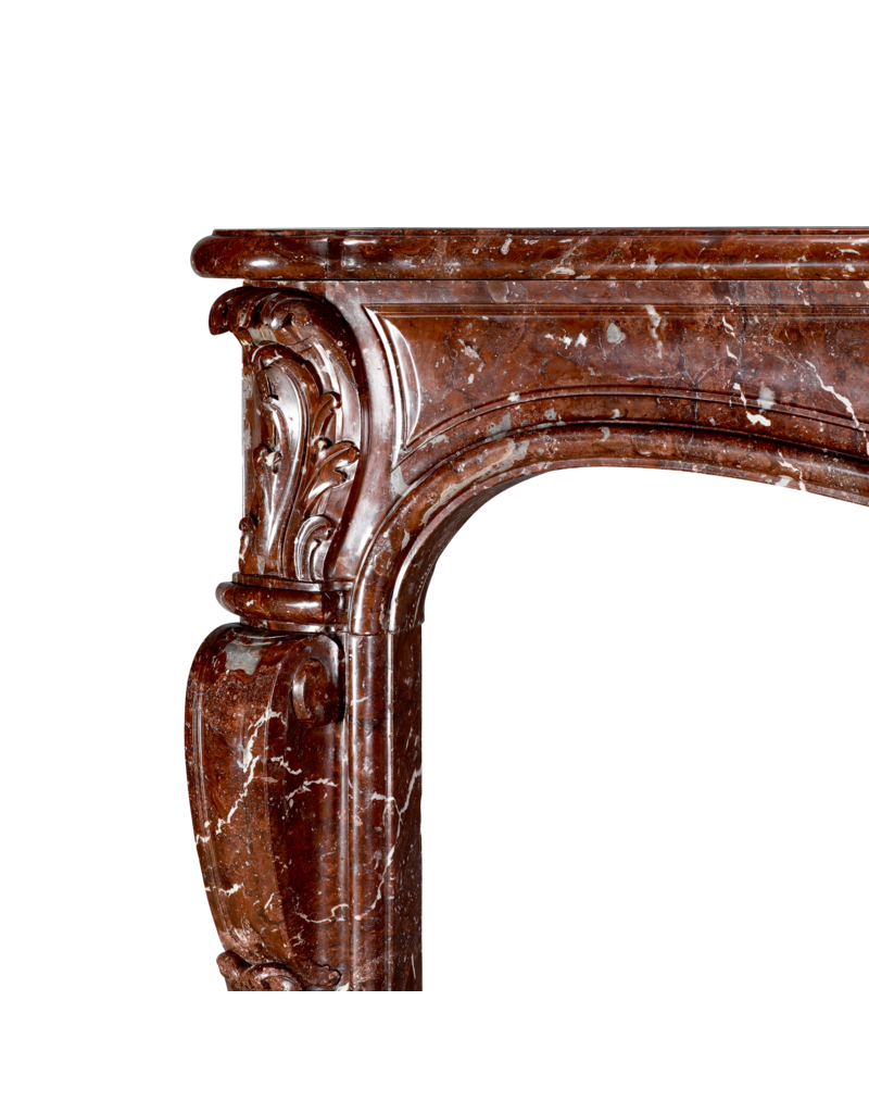 Maison Leon Van den Bogaert Authentic 18th Century Rococo Regency Fireplace Mantel in Royal Brown Belgian Marble – French Palladian Masterpiece of the Age of Pleasure and Aristocratic Display