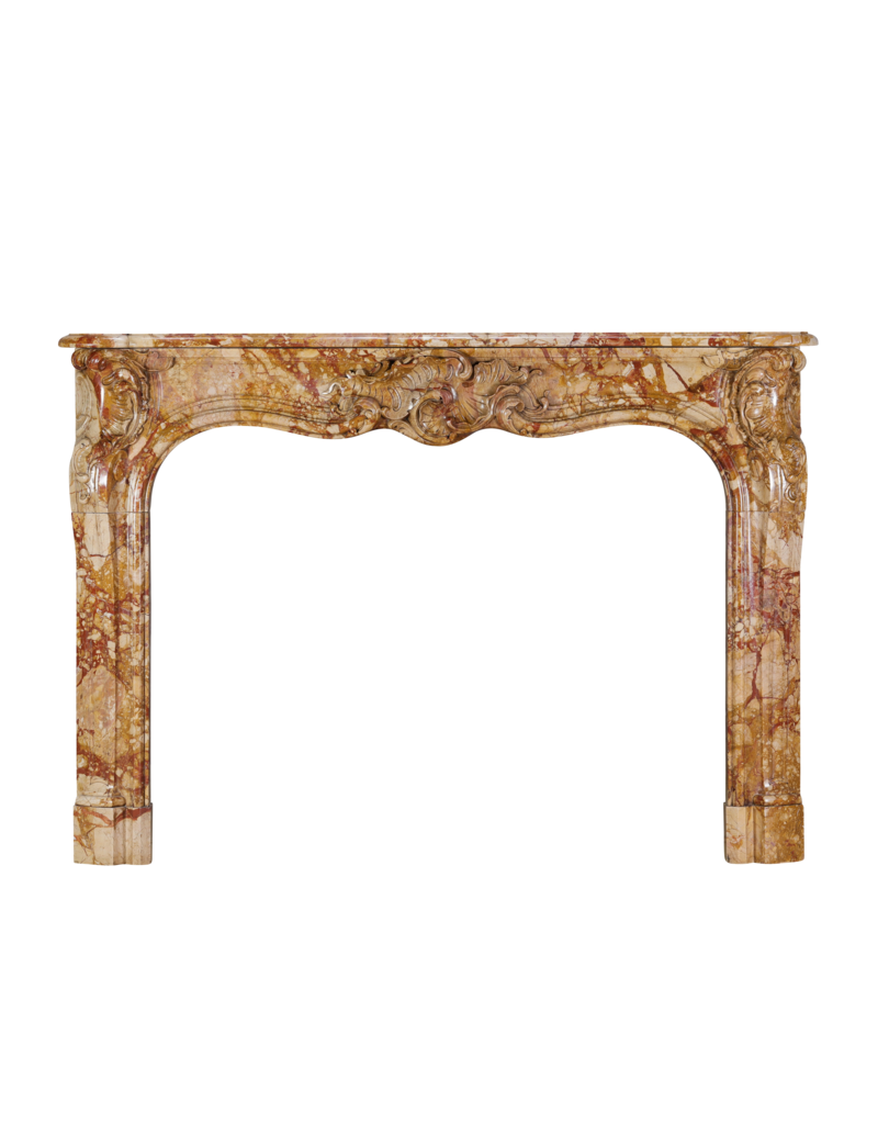 Maison Leon Van den Bogaert Authentic 18th Century French Regency Rococo Fireplace Mantel in Royal Veined Marble – Hand-Carved Palladian Masterpiece from the Age of Pleasure and Aristocratic Display