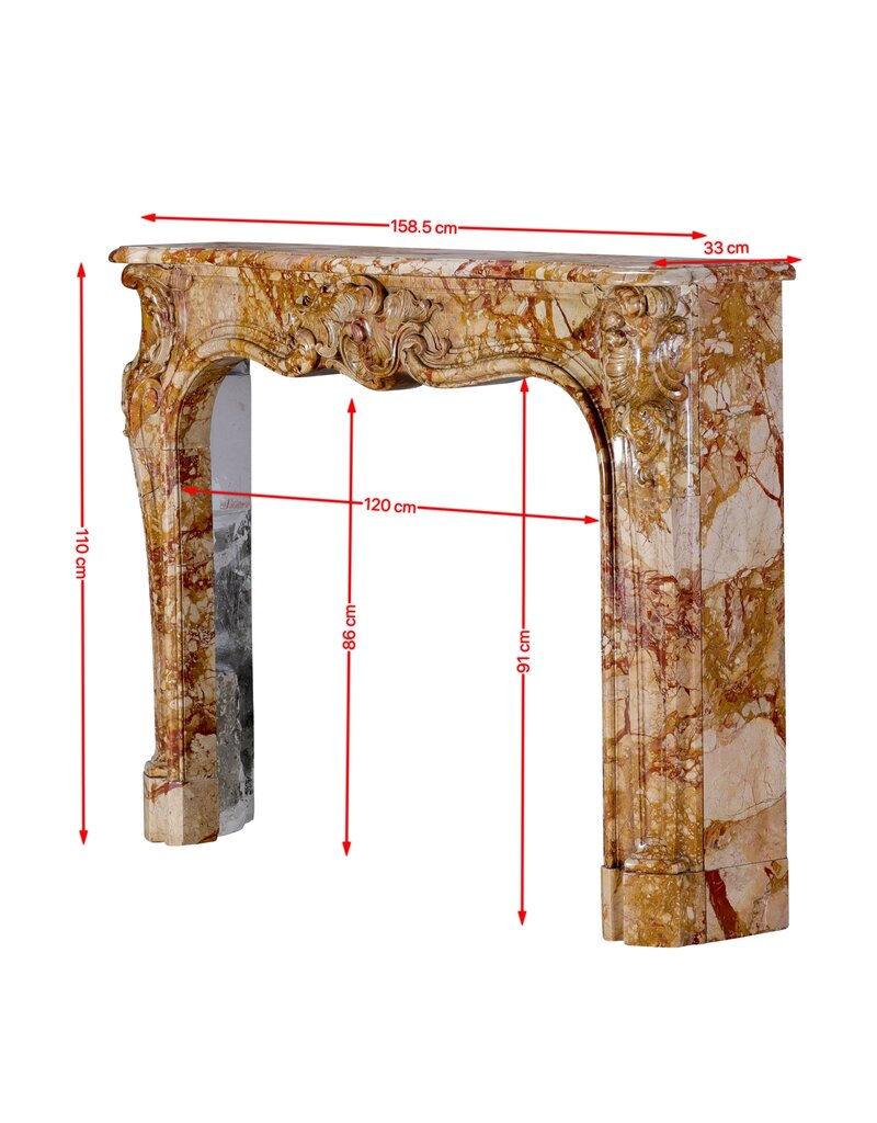 Maison Leon Van den Bogaert Authentic 18th Century French Regency Rococo Fireplace Mantel in Royal Veined Marble – Hand-Carved Palladian Masterpiece from the Age of Pleasure and Aristocratic Display