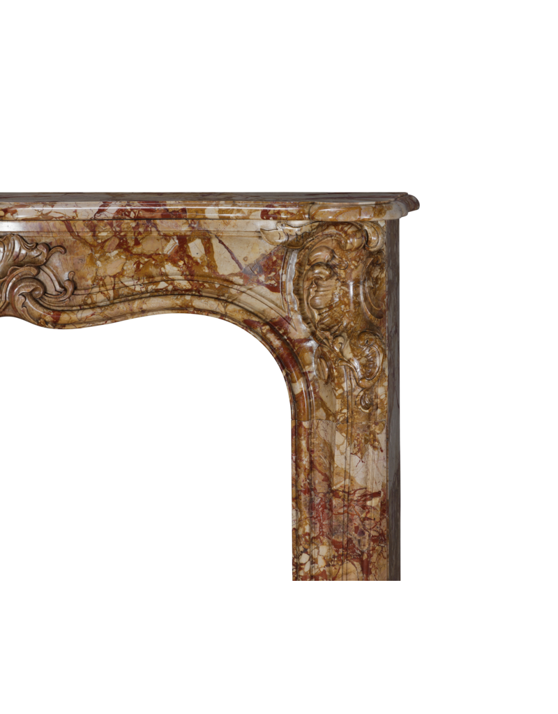 Maison Leon Van den Bogaert Authentic 18th Century French Regency Rococo Fireplace Mantel in Royal Veined Marble – Hand-Carved Palladian Masterpiece from the Age of Pleasure and Aristocratic Display