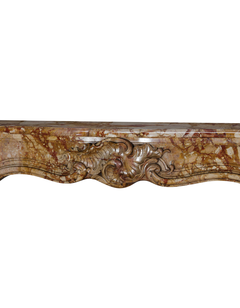Maison Leon Van den Bogaert Authentic 18th Century French Regency Rococo Fireplace Mantel in Royal Veined Marble – Hand-Carved Palladian Masterpiece from the Age of Pleasure and Aristocratic Display
