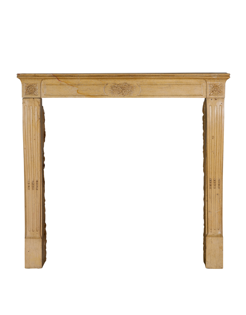 Maison Leon Van den Bogaert Authentic 19th Century French Romantic Fireplace in Burgundy Hard Stone | Hand-Carved Limestone Mantel with Floral Ornamentation