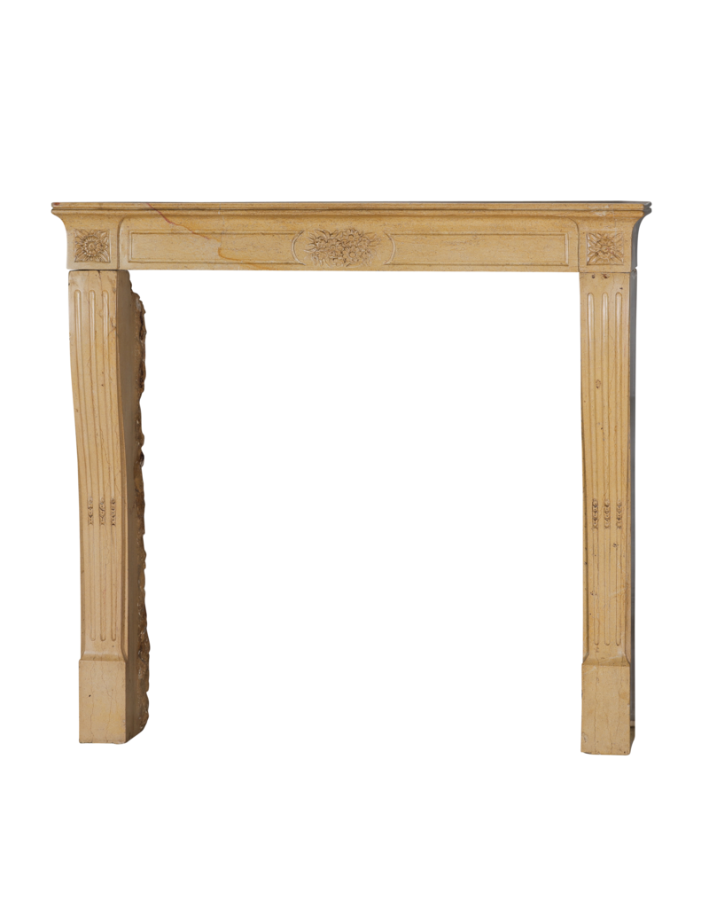 Maison Leon Van den Bogaert Authentic 19th Century French Romantic Fireplace in Burgundy Hard Stone | Hand-Carved Limestone Mantel with Floral Ornamentation