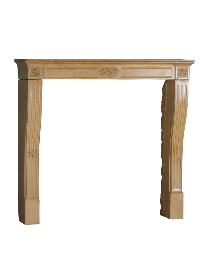 Maison Leon Van den Bogaert Authentic 19th Century French Romantic Fireplace in Burgundy Hard Stone | Hand-Carved Limestone Mantel with Floral Ornamentation