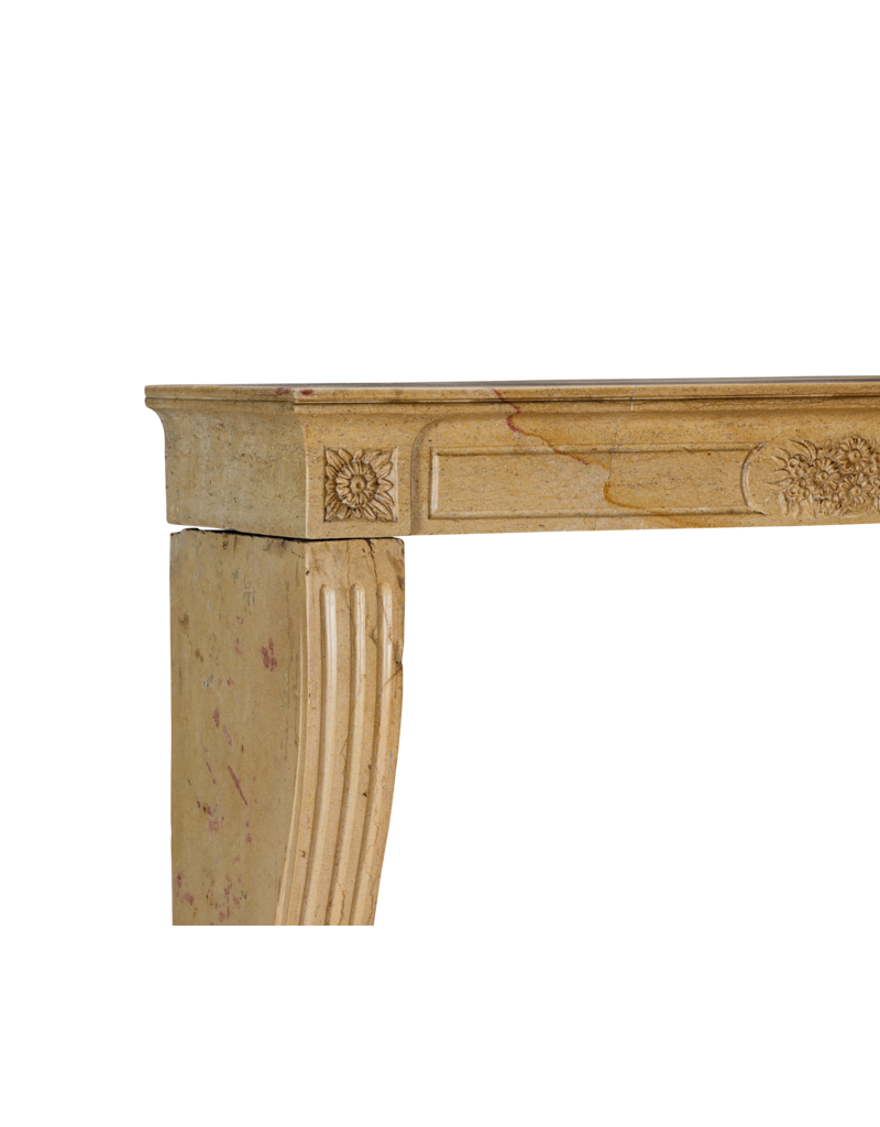 Maison Leon Van den Bogaert Authentic 19th Century French Romantic Fireplace in Burgundy Hard Stone | Hand-Carved Limestone Mantel with Floral Ornamentation