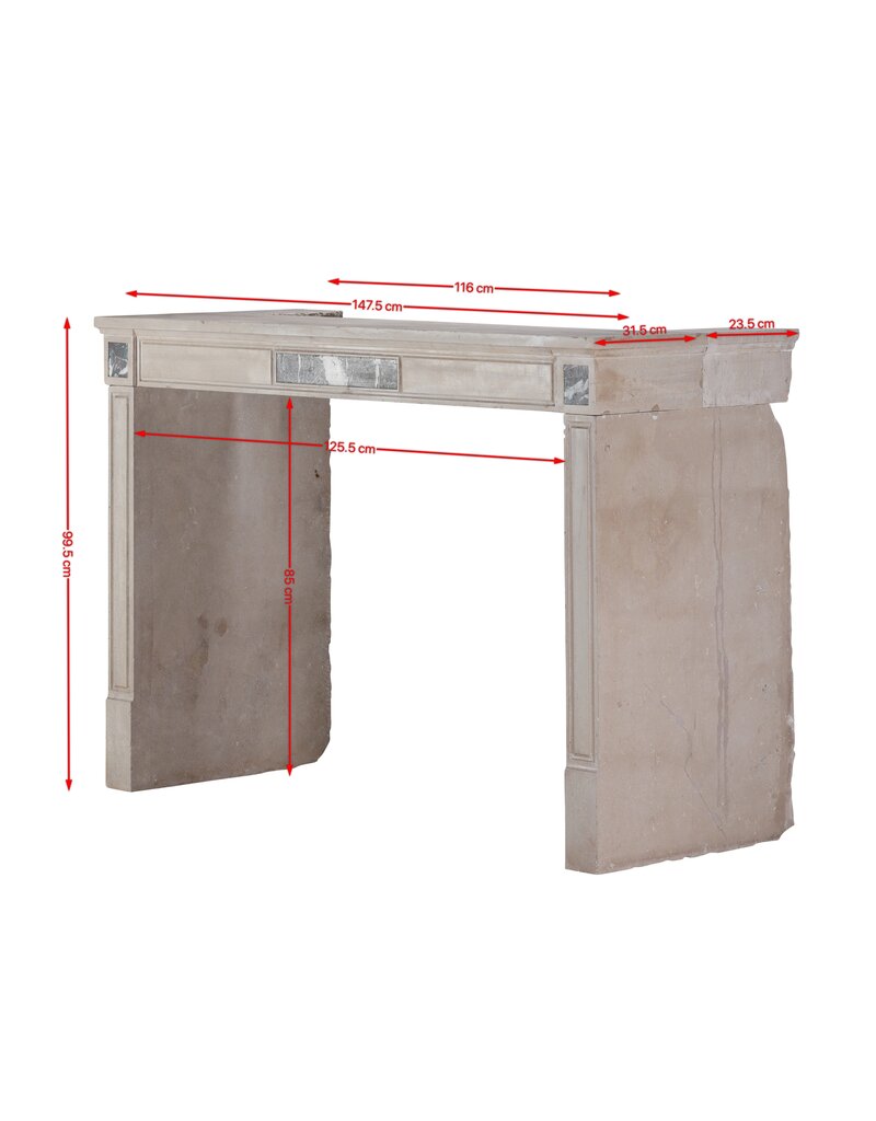 Maison Leon Van den Bogaert Authentic French Fireplace Mantel in Hard Limestone With Griotte Rubanée Marble Inlays – Elegant Beige Stone Surround for Modern, Classic or Contemporary Interiors