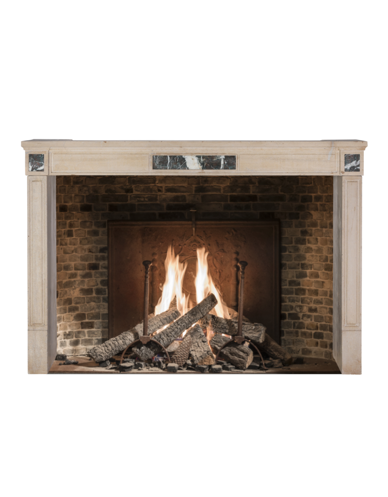 Maison Leon Van den Bogaert Authentic French Fireplace Mantel in Hard Limestone With Griotte Rubanée Marble Inlays – Elegant Beige Stone Surround for Modern, Classic or Contemporary Interiors