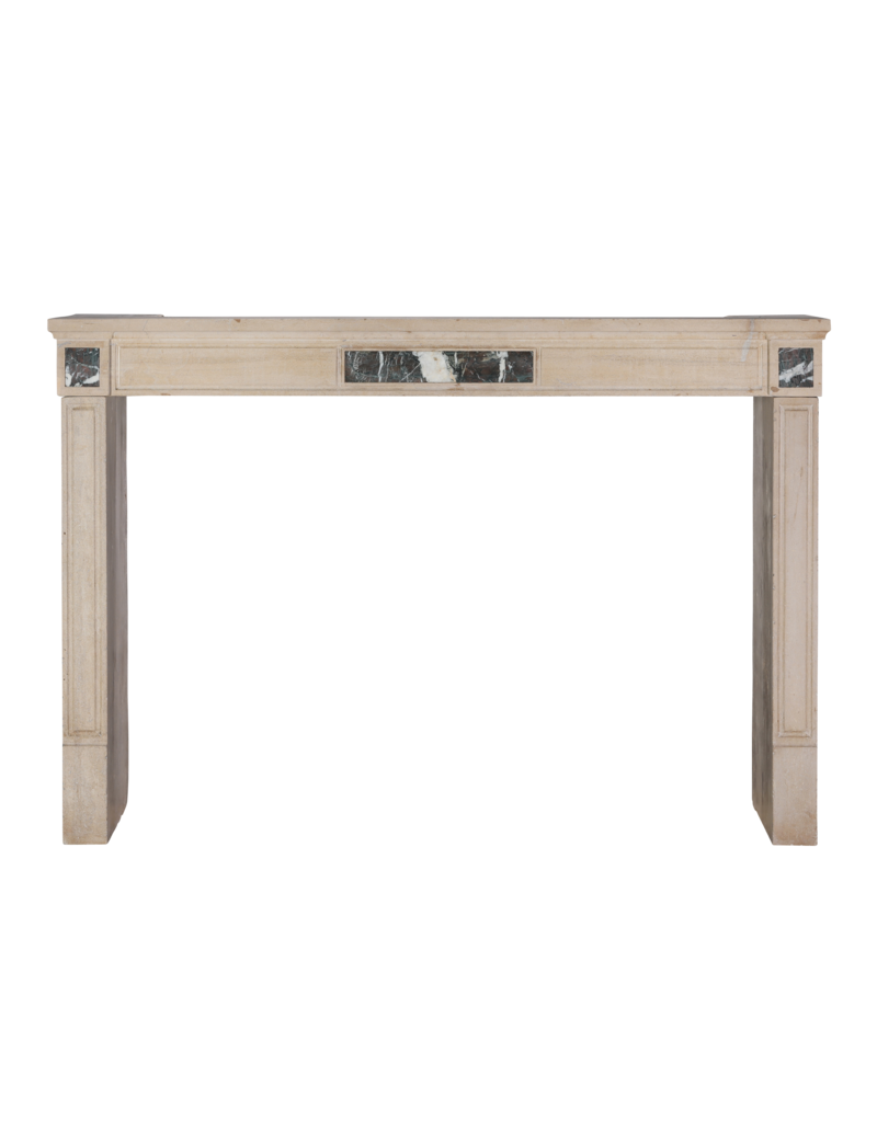 Maison Leon Van den Bogaert Authentic French Fireplace Mantel in Hard Limestone With Griotte Rubanée Marble Inlays – Elegant Beige Stone Surround for Modern, Classic or Contemporary Interiors