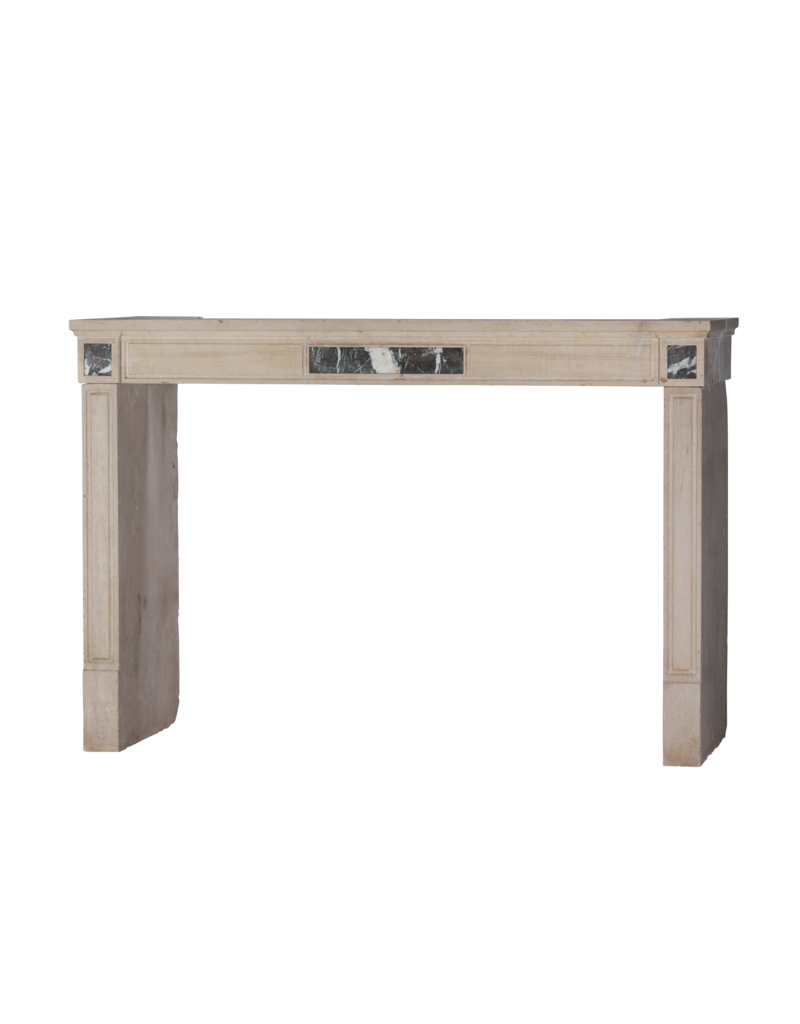 Maison Leon Van den Bogaert Authentic French Fireplace Mantel in Hard Limestone With Griotte Rubanée Marble Inlays – Elegant Beige Stone Surround for Modern, Classic or Contemporary Interiors