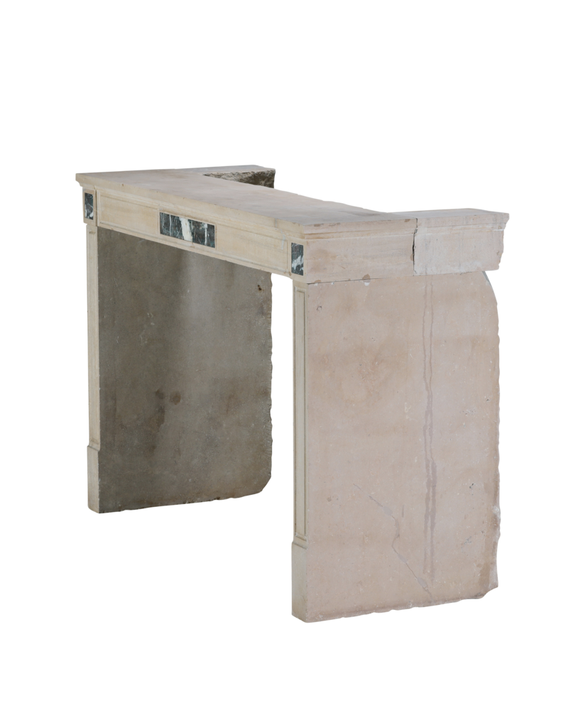 Maison Leon Van den Bogaert Authentic French Fireplace Mantel in Hard Limestone With Griotte Rubanée Marble Inlays – Elegant Beige Stone Surround for Modern, Classic or Contemporary Interiors