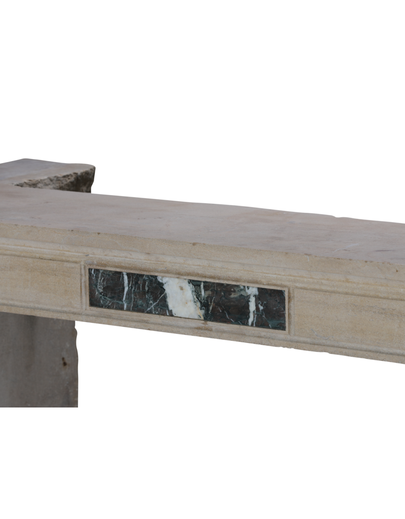 Maison Leon Van den Bogaert Authentic French Fireplace Mantel in Hard Limestone With Griotte Rubanée Marble Inlays – Elegant Beige Stone Surround for Modern, Classic or Contemporary Interiors