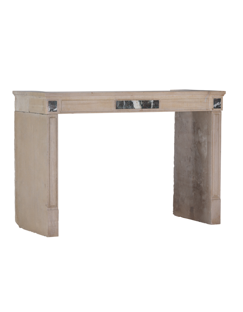 Maison Leon Van den Bogaert Authentic French Fireplace Mantel in Hard Limestone With Griotte Rubanée Marble Inlays – Elegant Beige Stone Surround for Modern, Classic or Contemporary Interiors