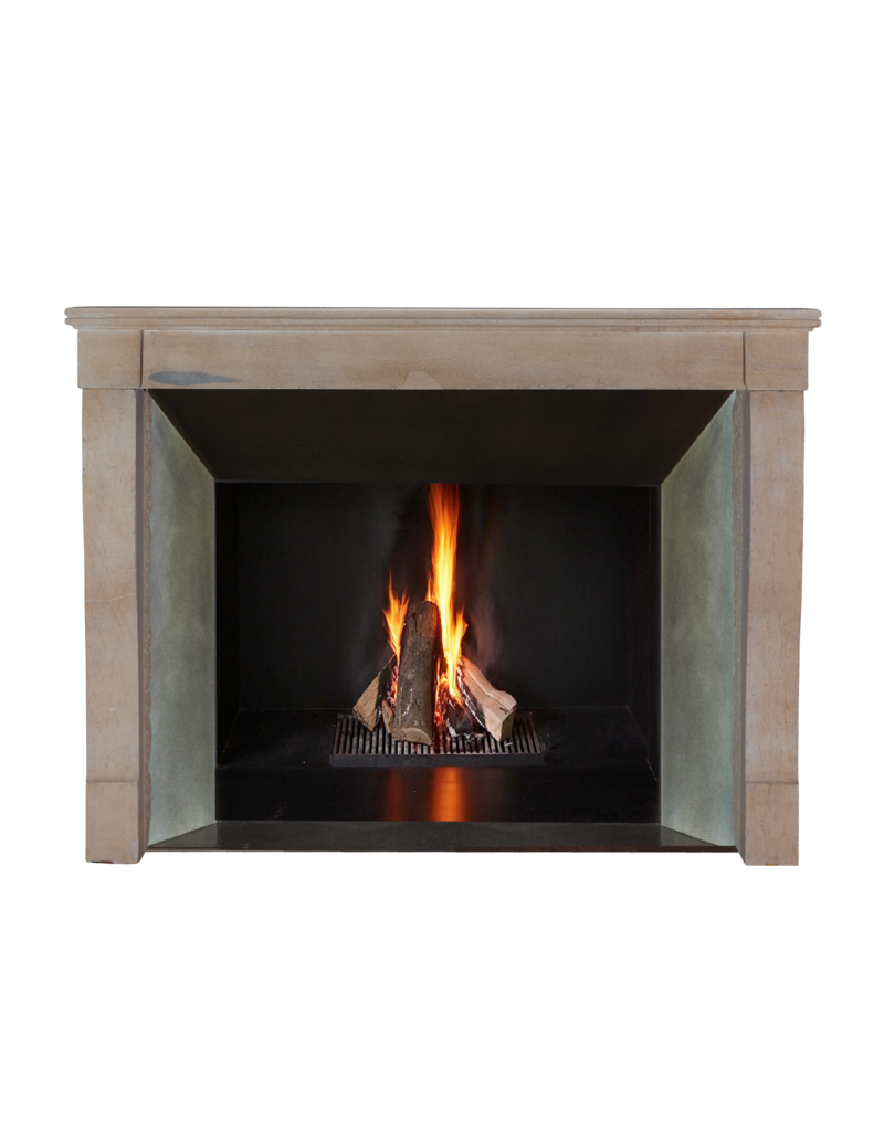 Maison Leon Van den Bogaert Authentic French Fireplace Surround in Beige Limestone – Timeless Minimal Design for Modern, Contemporary, and Southern Homes