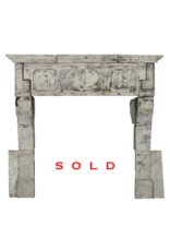 French 17Th Century Period French Country Style Limestone Fireplace Mantle