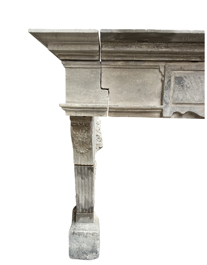 Maison Leon Van den Bogaert Monumental Authentic French Renaissance Castle Fireplace Surround in Aged French Limestone – Hand‑Carved Acanthus & Volute Jambs, 218 cm W × 180 cm H